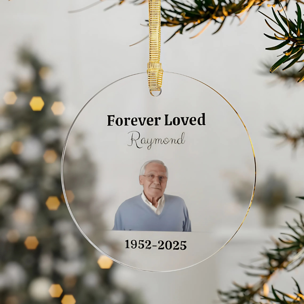 Personalized Memorial Photo Ornament – Custom Acrylic Keepsake, Forever Loved, Name & Years